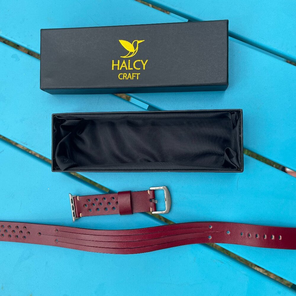 Double-tour leather oxblood Apple Watch band, 38/40/41mm silver